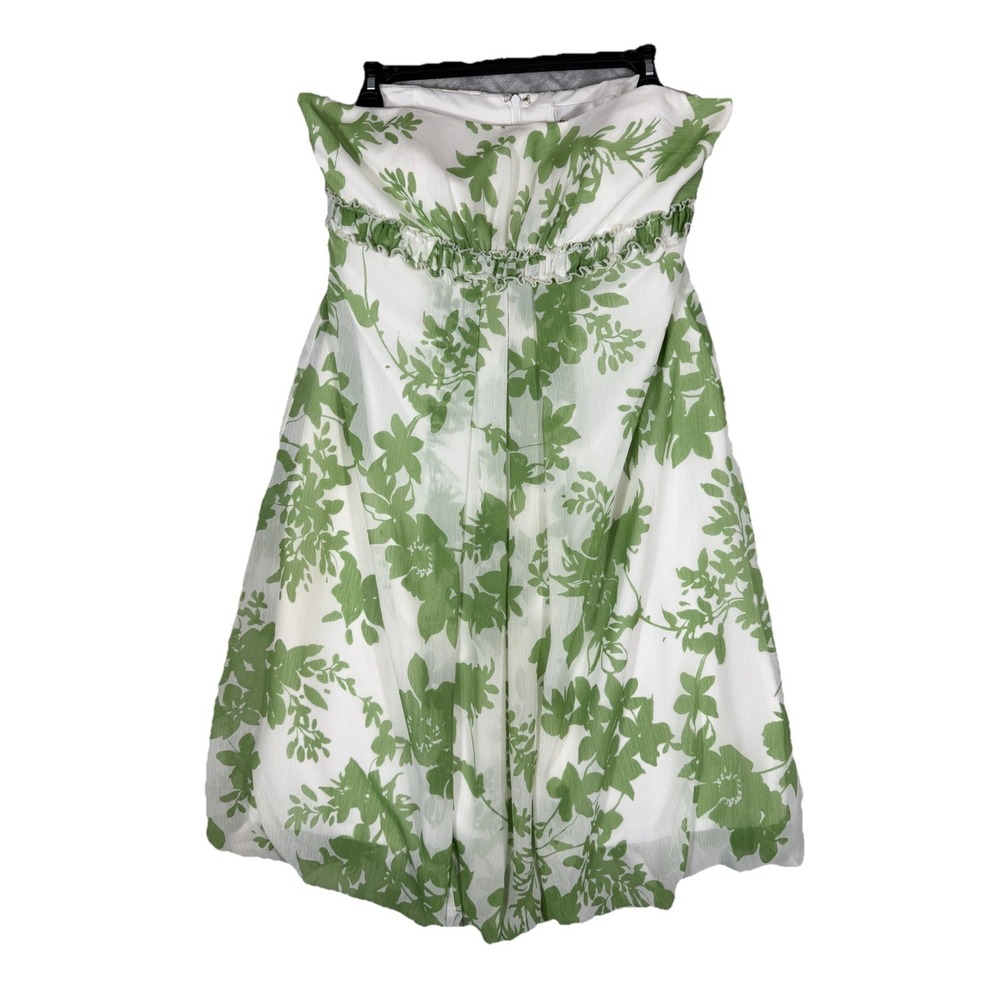David's Bridal Strapless White And Green Floral Bubble Hem Chiffon Dress Size 12